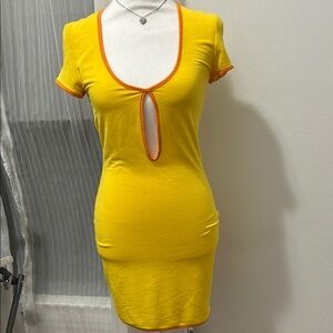 Tiger Mist Yellow Plunge Bodycon Mini